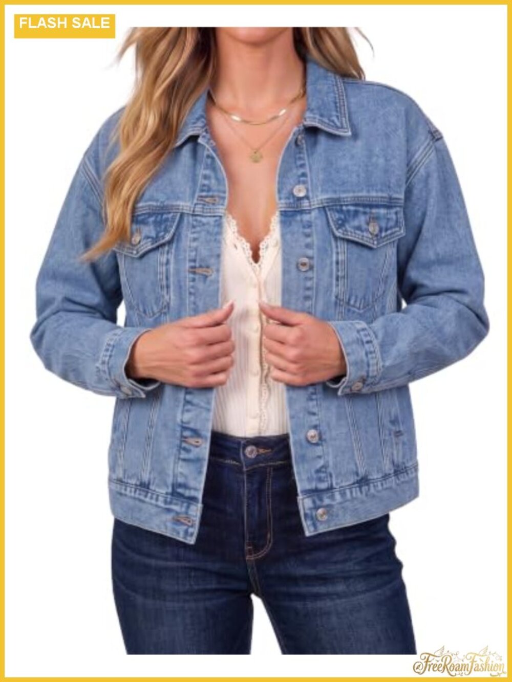 Oversized Denim Jacket Women Button Down Long Sleeve Trucker